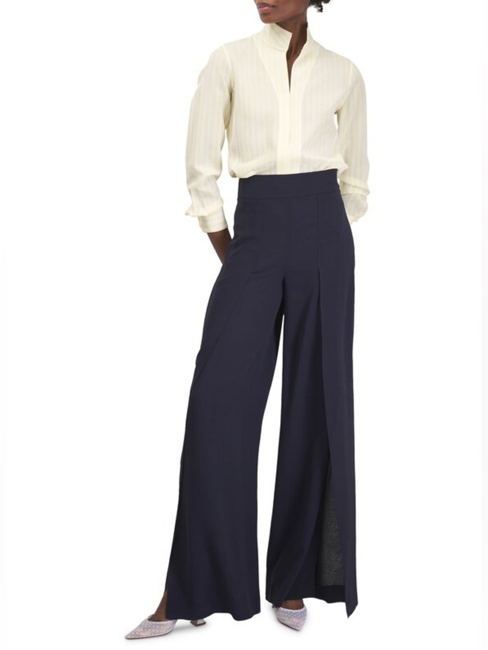Akris Punto Blue Wide Leg Chiffon Silk Pants Sz 14